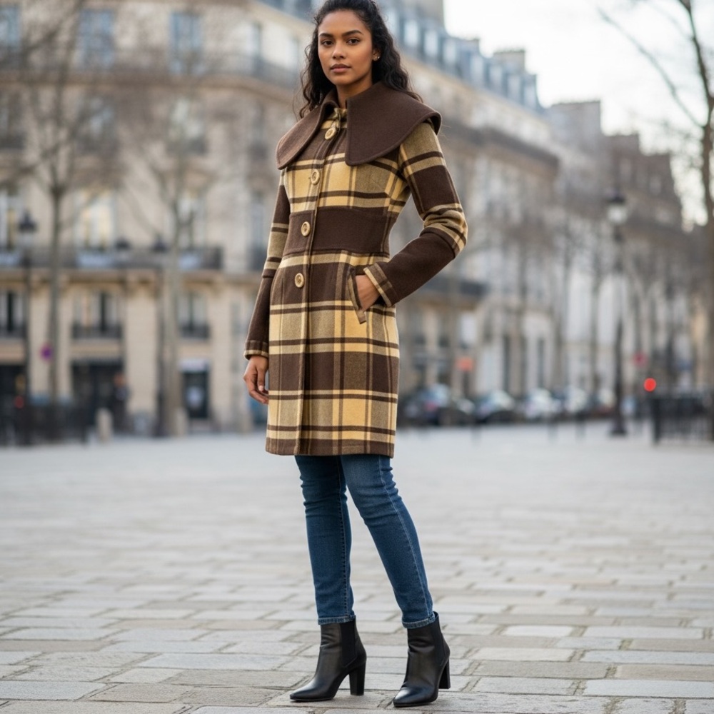 Vintage Avant Garde Block Plaid Fitted Coat